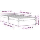 vidaXL barna tölgyszínű szerelt fa és fém ágykeret 90 x 200 cm
