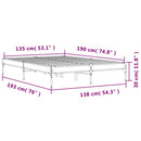 vidaXL füstös tölgyszínű szerelt fa és fém ágykeret 135 x 190 cm