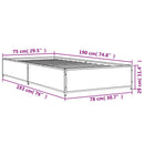 vidaXL füstös tölgyszínű szerelt fa és fém ágykeret 75 x 190 cm