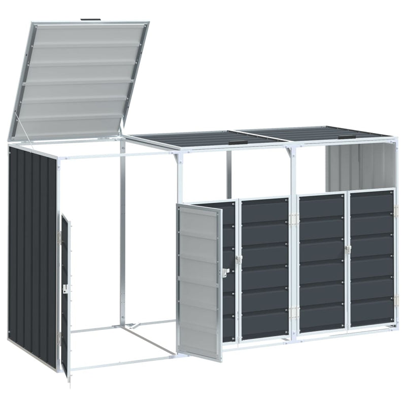 vidaXL antracit acél kerekes tároló 3 szemeteskukához 216 x 81 x 115cm