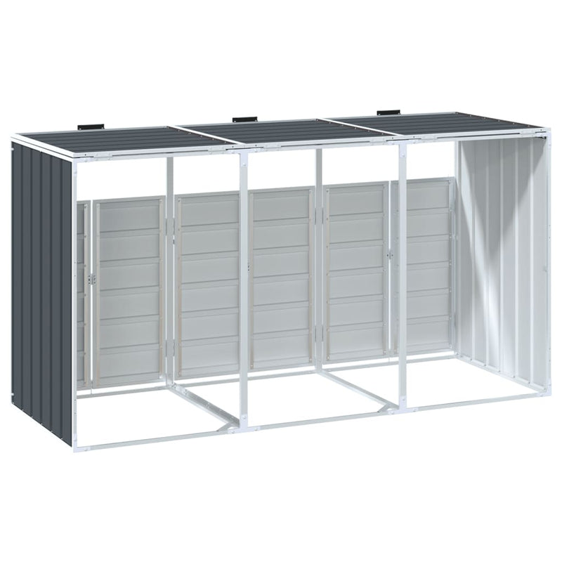 vidaXL antracit acél kerekes tároló 3 szemeteskukához 216 x 81 x 115cm