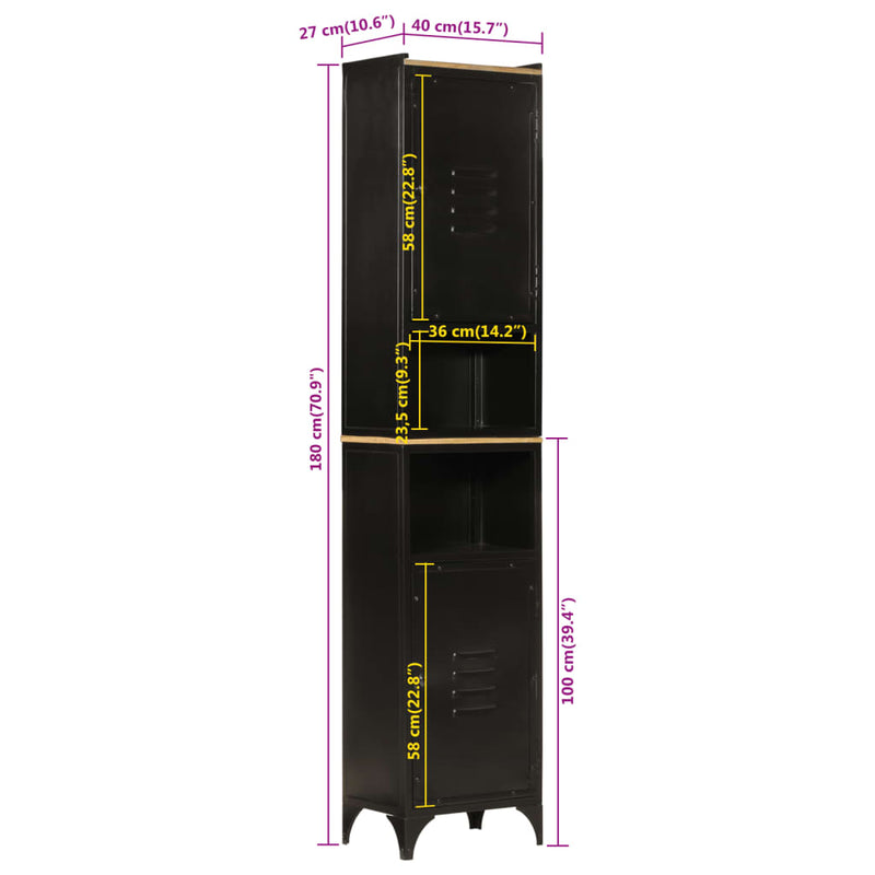 vidaXL vas és tömör mangófa fürdőszobai szekrény 40 x 27 x 180 cm