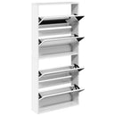 vidaXL 4 szintes magasfényű fehér cipőszekrény tükörrel 63x17x134 cm