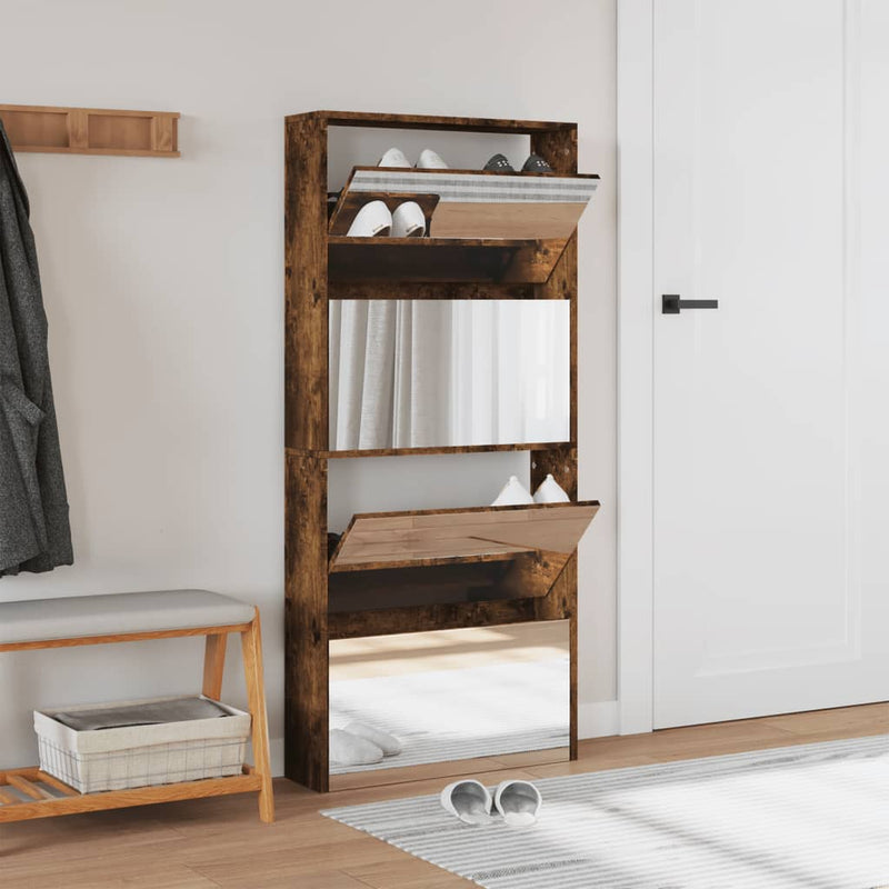 vidaXL füstös tölgy 4 szintes cipőszekrény tükörrel 63 x 17 x 134 cm