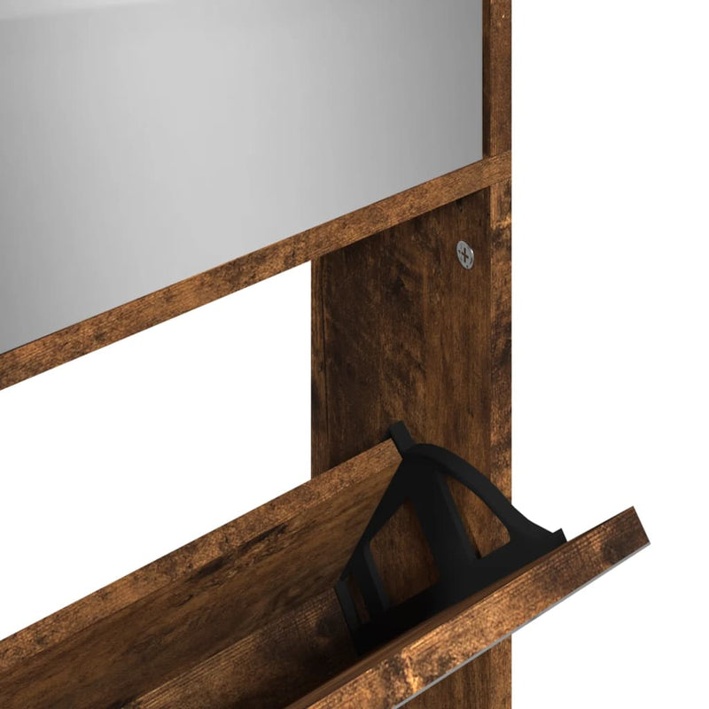 vidaXL füstös tölgy 4 szintes cipőszekrény tükörrel 63 x 17 x 134 cm