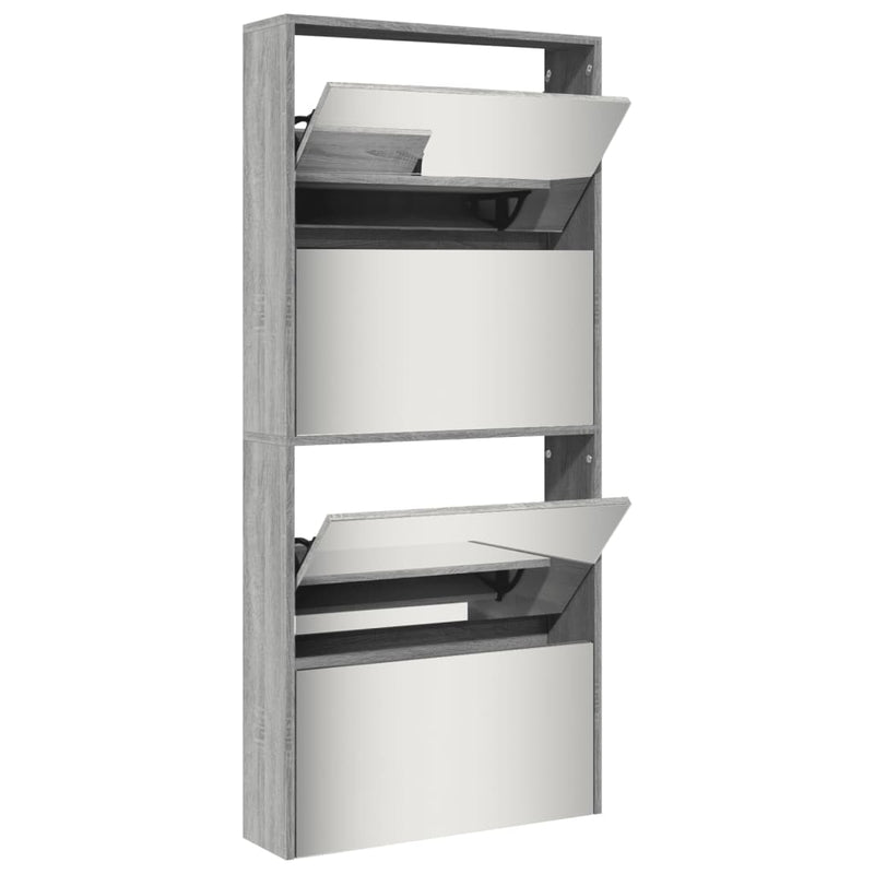 vidaXL szürke sonoma 4 szintes cipőszekrény tükörrel 63 x 17 x 134 cm