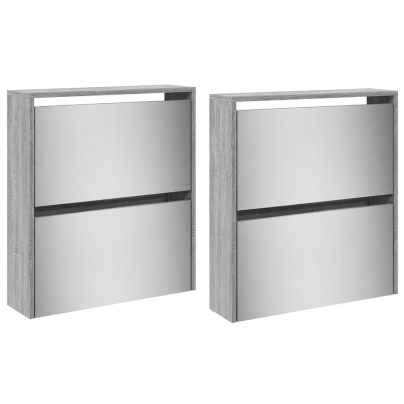 vidaXL szürke sonoma 4 szintes cipőszekrény tükörrel 63 x 17 x 134 cm