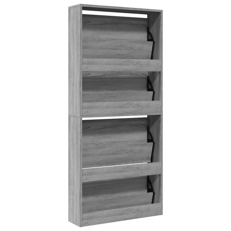 vidaXL szürke sonoma 4 szintes cipőszekrény tükörrel 63 x 17 x 134 cm