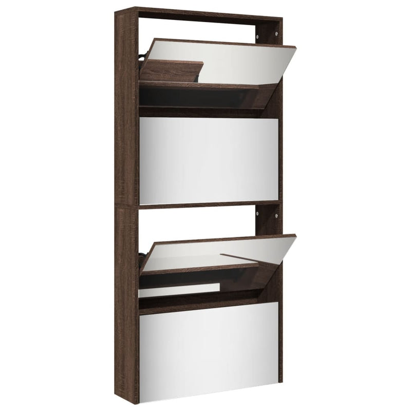 vidaXL 4 szintes barna tölgyszínű cipőszekrény tükörrel 63x17x134 cm