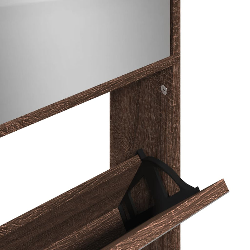 vidaXL 4 szintes barna tölgyszínű cipőszekrény tükörrel 63x17x134 cm