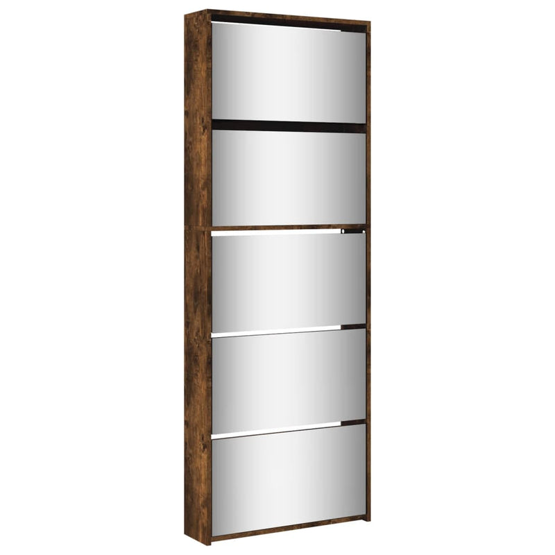 vidaXL füstös tölgy 5 szintes cipőszekrény tükörrel 63 x 17 x 169,5 cm