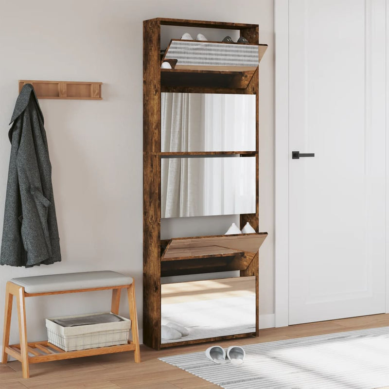 vidaXL füstös tölgy 5 szintes cipőszekrény tükörrel 63 x 17 x 169,5 cm