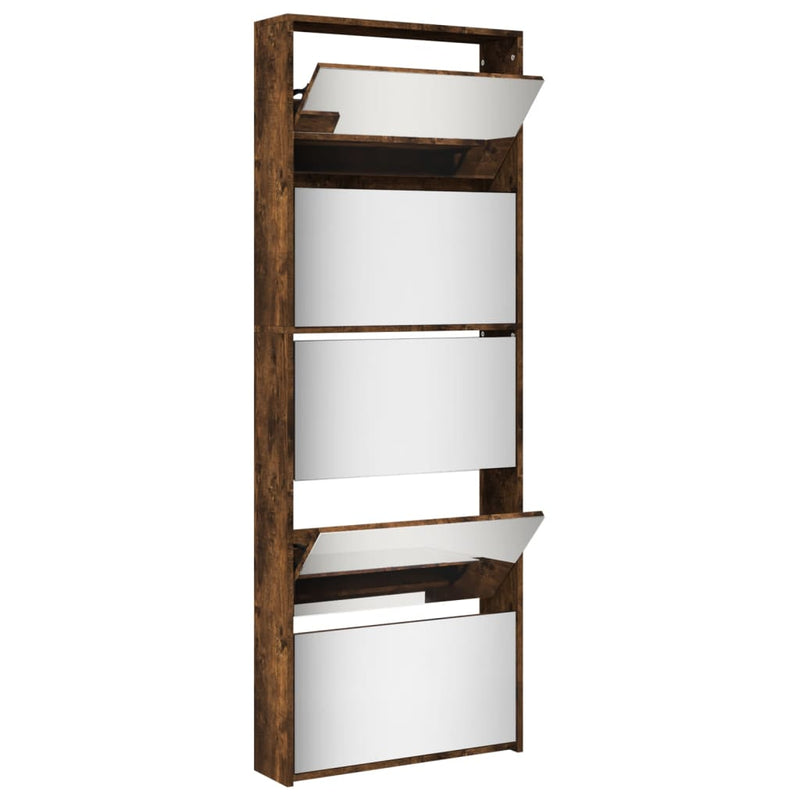 vidaXL füstös tölgy 5 szintes cipőszekrény tükörrel 63 x 17 x 169,5 cm