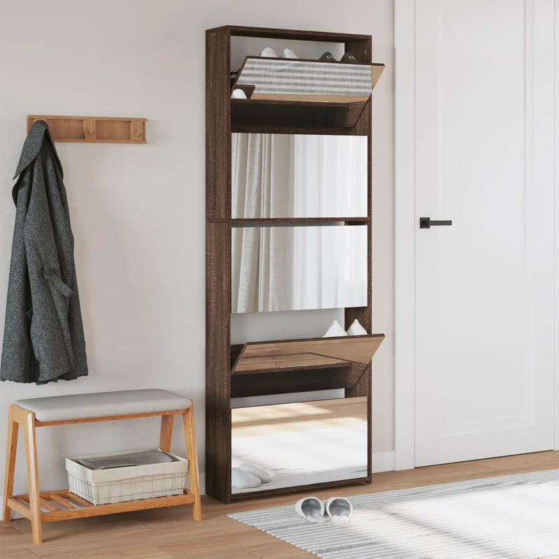 vidaXL barna tölgy 5 szintes cipőszekrény tükörrel 63 x 17 x 169,5 cm
