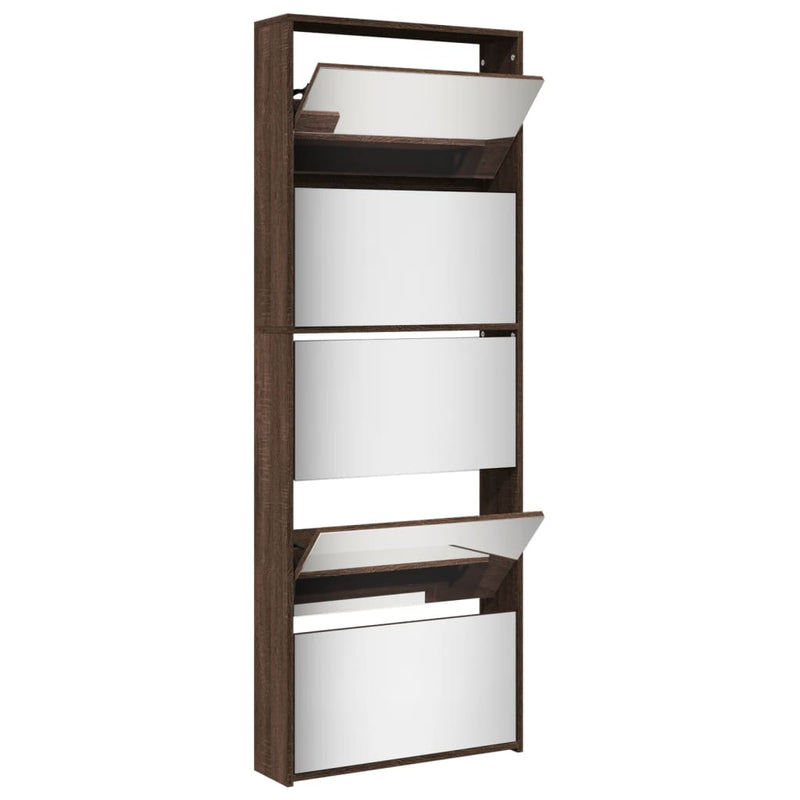 vidaXL barna tölgy 5 szintes cipőszekrény tükörrel 63 x 17 x 169,5 cm