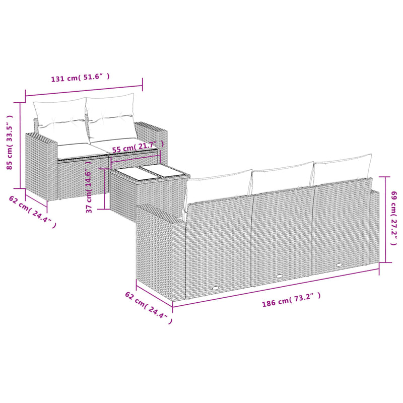 vidaXL 6 részes világosszürke polyrattan kerti ülőgarnitúra párnákkal