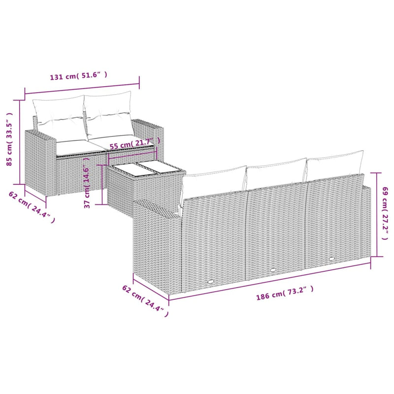 vidaXL 6 részes barna polyrattan kerti ülőgarnitúra párnával