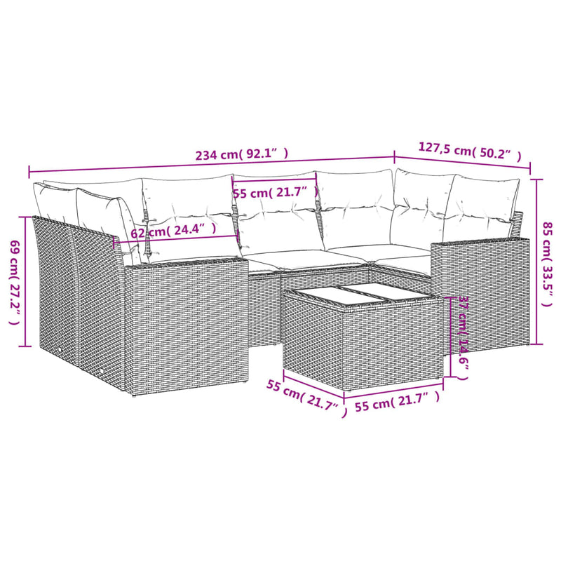 vidaXL 7 részes világosszürke polyrattan kerti ülőgarnitúra párnákkal