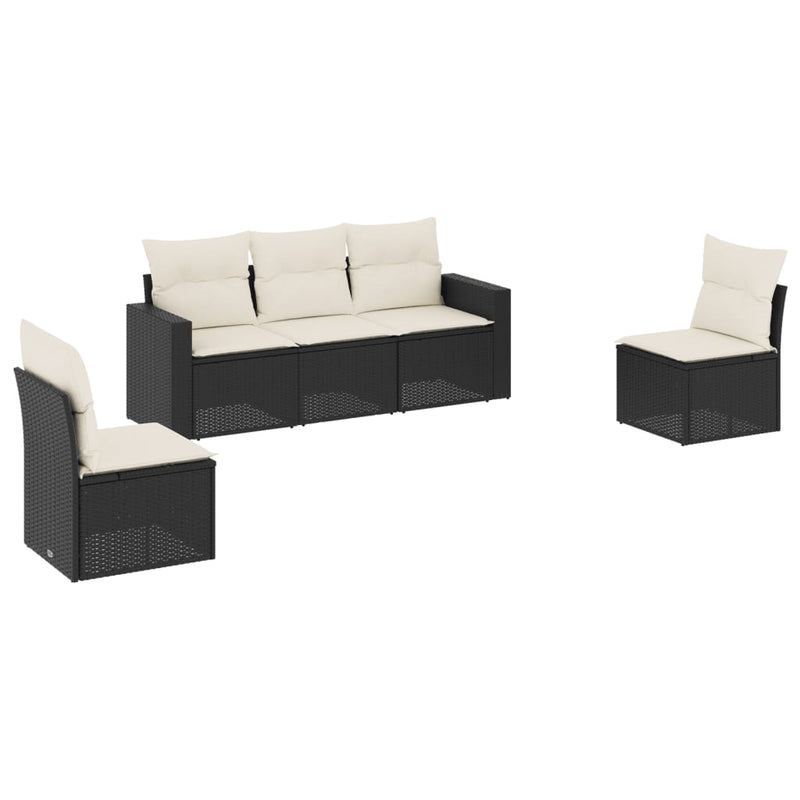 vidaXL 5 részes fekete polyrattan kerti kanapészett párnákkal
