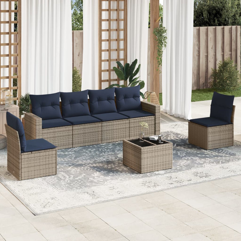 vidaXL 7 részes szürke polyrattan kerti ülőgarnitúra párnákkal