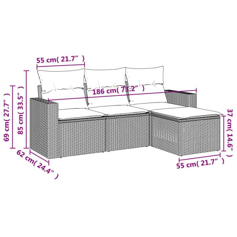 vidaXL 4 részes szürke polyrattan kerti ülőgarnitúra párnákkal