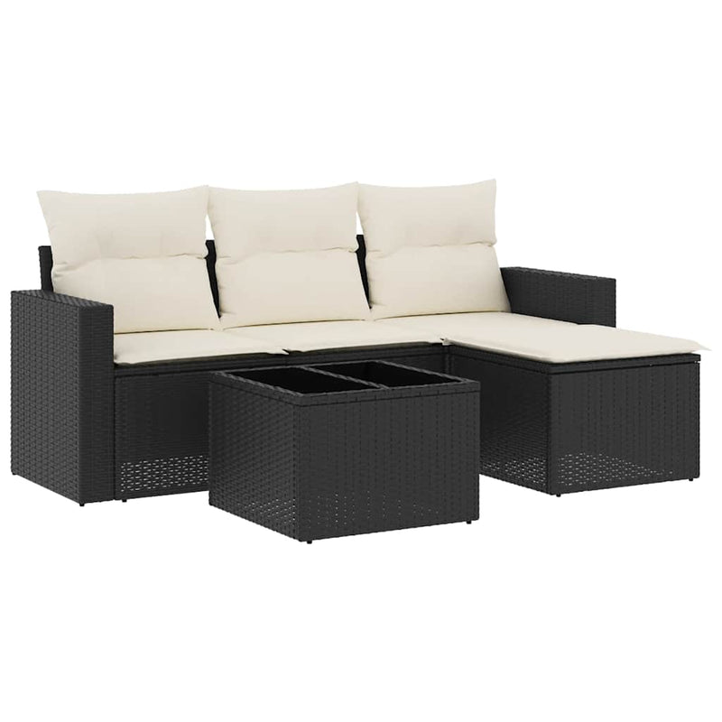 vidaXL 5 részes fekete polyrattan kerti kanapészett párnákkal