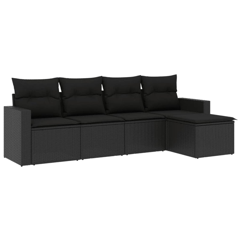 vidaXL 5 részes fekete polyrattan kerti kanapészett párnákkal