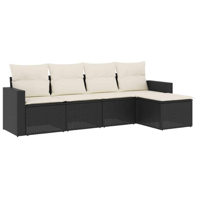 vidaXL 5 részes fekete polyrattan kerti kanapészett párnákkal