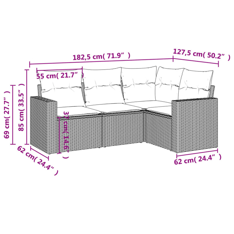 vidaXL 4 részes szürke polyrattan kerti ülőgarnitúra párnákkal