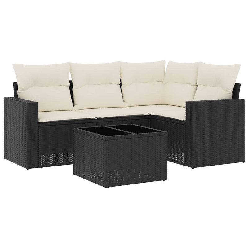 vidaXL 5 részes fekete polyrattan kerti kanapészett párnákkal