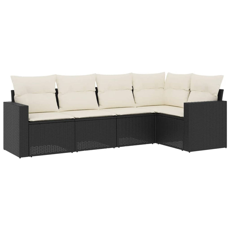 vidaXL 5 részes fekete polyrattan kerti kanapészett párnákkal