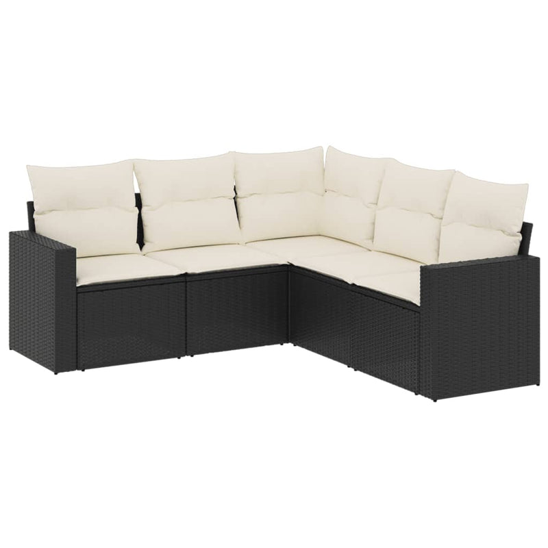 vidaXL 5 részes fekete polyrattan kerti kanapészett párnákkal