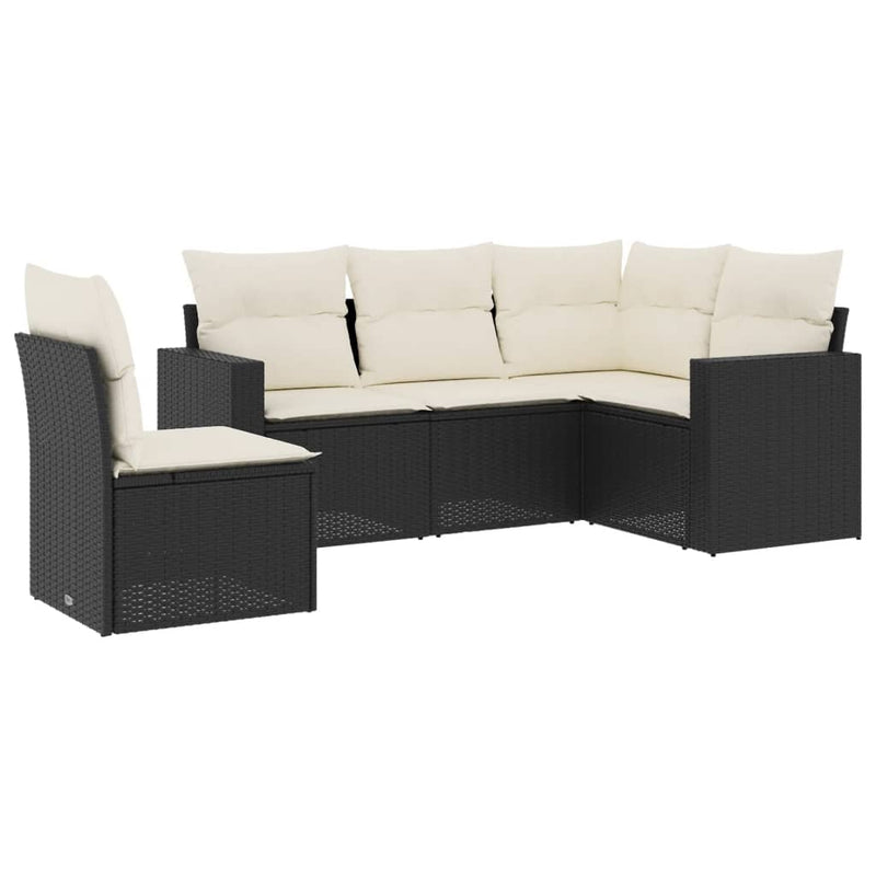 vidaXL 5 részes fekete polyrattan kerti kanapészett párnákkal