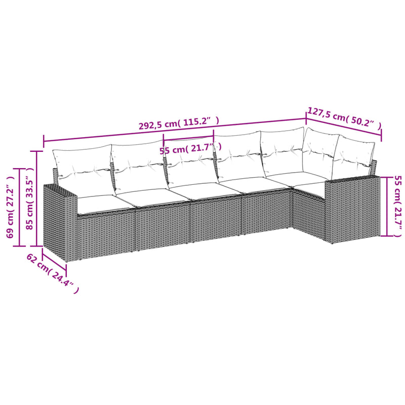 vidaXL 6 részes szürke polyrattan kerti ülőgarnitúra párnákkal