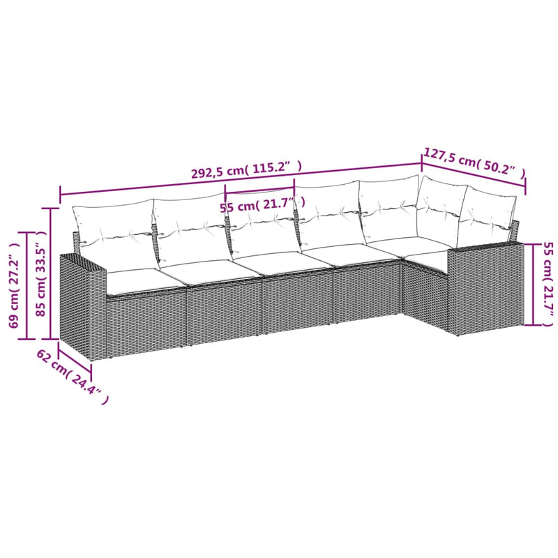 vidaXL 6 részes világosszürke polyrattan kerti ülőgarnitúra párnákkal