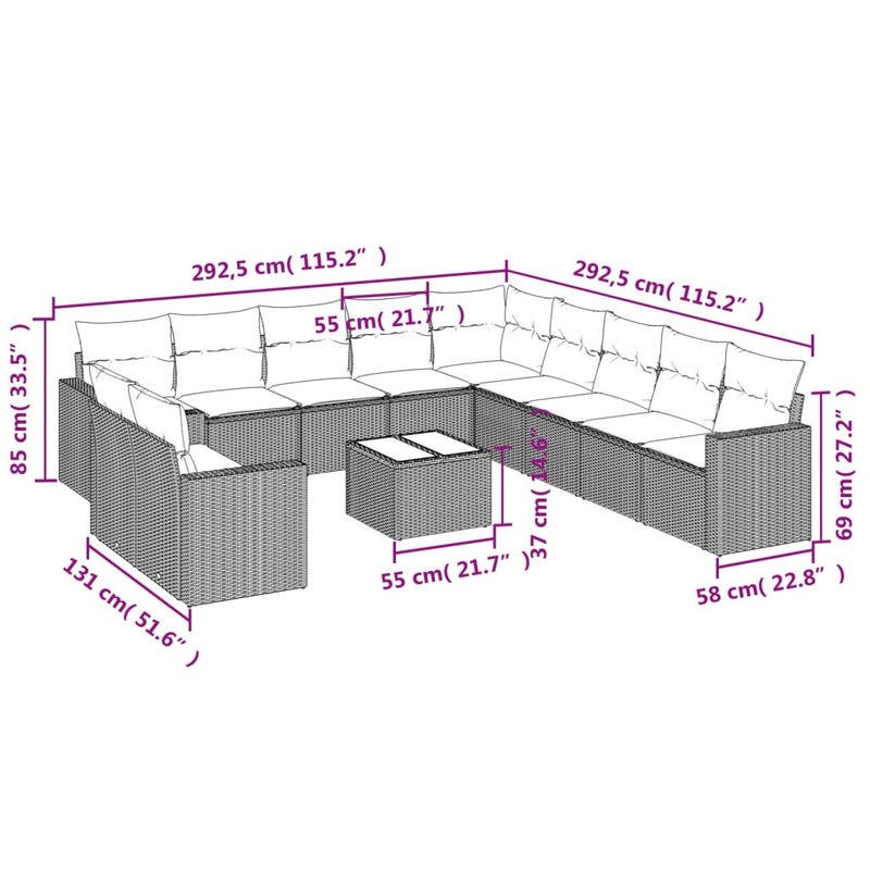 vidaXL 12 részes szürke polyrattan kerti ülőgarnitúra párnákkal