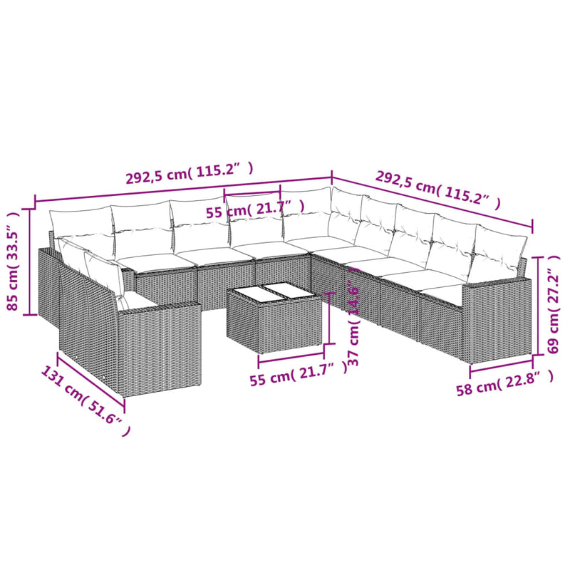 vidaXL 12 részes barna polyrattan kerti ülőgarnitúra párnákkal