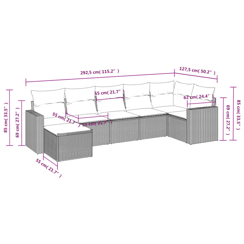 vidaXL 7 részes barna polyrattan kerti ülőgarnitúra párnákkal