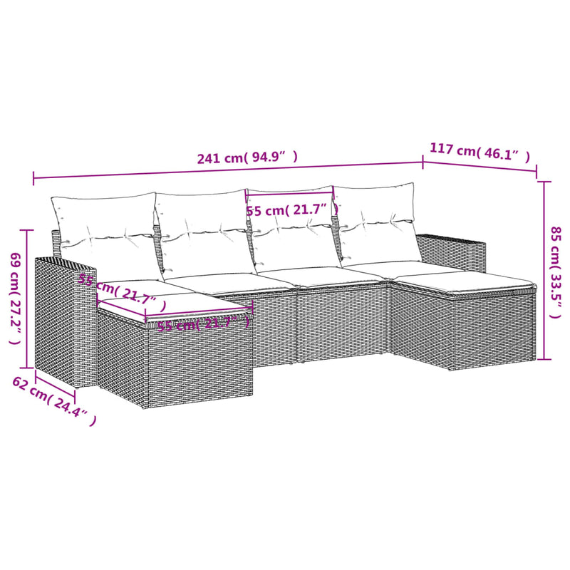 vidaXL 6 részes világosszürke polyrattan kerti ülőgarnitúra párnákkal