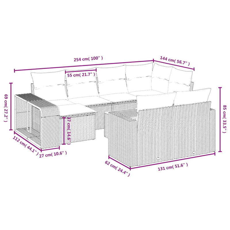 vidaXL 11 részes bézs polyrattan kerti ülőgarnitúra párnákkal