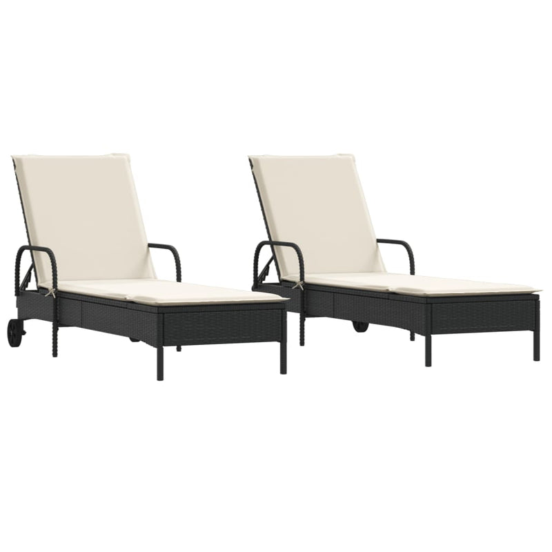 vidaXL 2 db fekete polyrattan napozóágy párnával