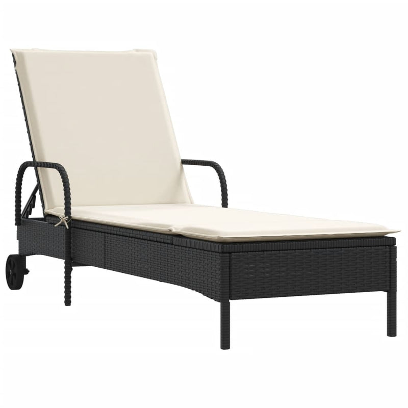 vidaXL 2 db fekete polyrattan napozóágy párnával