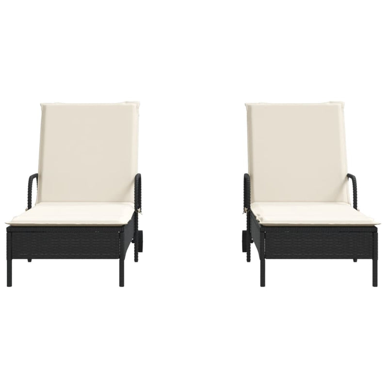 vidaXL 2 db fekete polyrattan napozóágy párnával