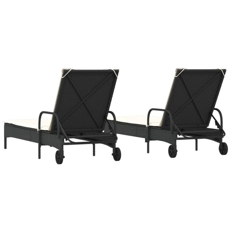 vidaXL 2 db fekete polyrattan napozóágy párnával