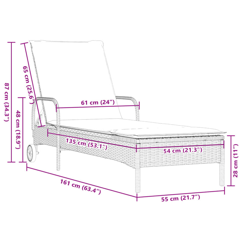 vidaXL 2 db fekete polyrattan napozóágy párnával