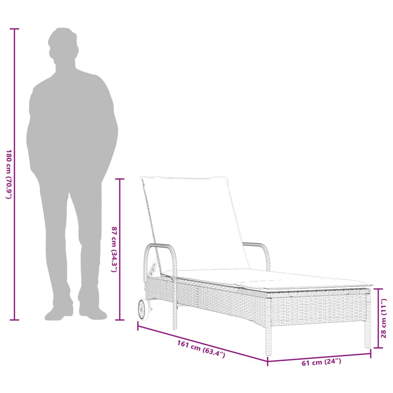 vidaXL 2 db fekete polyrattan napozóágy párnával