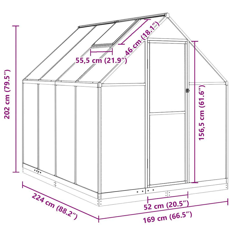 vidaXL antracitszürke alumínium melegház alapvázzal 224x169x202 cm