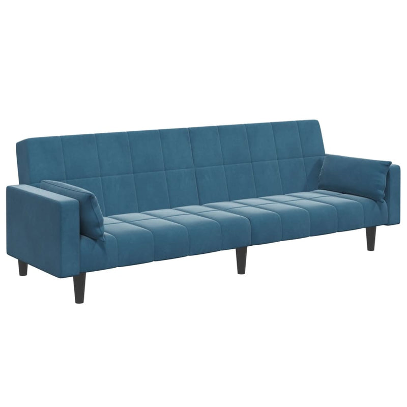 vidaXL 2 személyes kék bársony kanapéágy lábtartóval