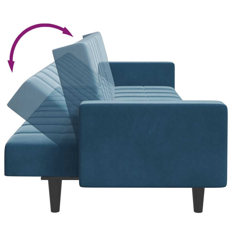 vidaXL 2 személyes kék bársony kanapéágy lábtartóval