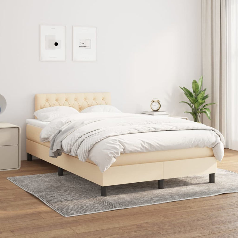 vidaXL krémszínű szövet rugós ágy matraccal 120 x 190 cm